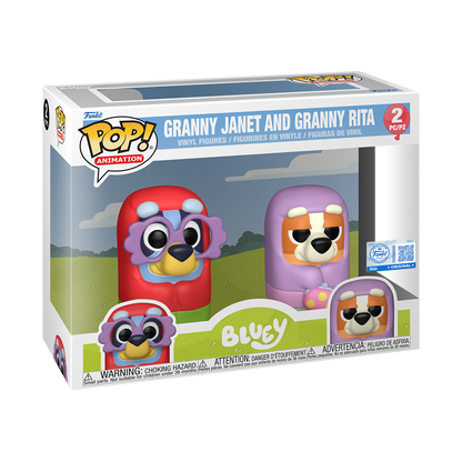 Funko Pop! Animation: Bluey - Muffin Flamingo Queen / Granny Gladys (Flocked) / Granny Janet And Granny Rita 2pk *PREORDER*
