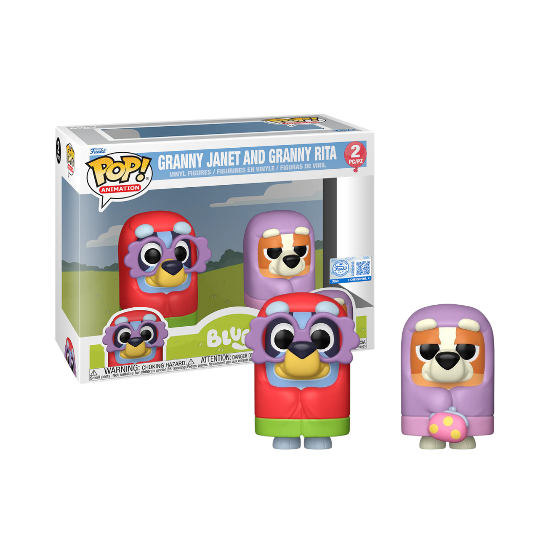 Funko Pop! Animation: Bluey - Muffin Flamingo Queen / Granny Gladys (Flocked) / Granny Janet And Granny Rita 2pk *PREORDER*