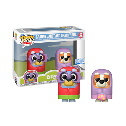 Funko Pop! Animation: Bluey - Muffin Flamingo Queen / Granny Gladys (Flocked) / Granny Janet And Granny Rita 2pk *PREORDER*