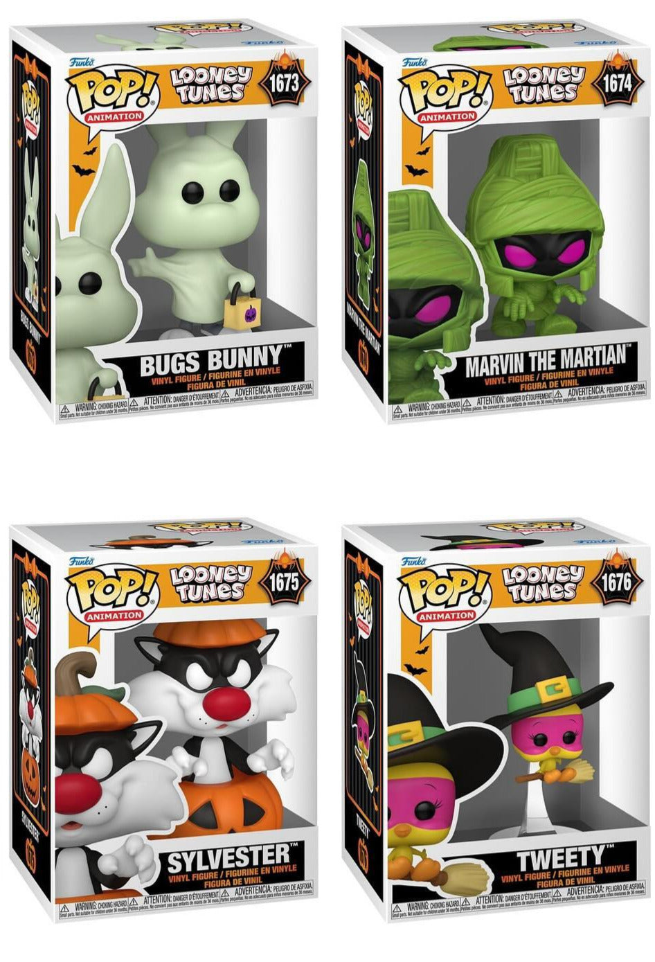 Funko Pop! Looney Tunes (Halloween) - Bugs Bunny #1673 / Marvin the Martian #1674 / Sylvester #1675 / Tweety #1676 / Marvin the Martian #1674 [Entertainment Earth Exclusive - GITD]