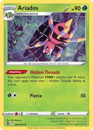 Ariados 004  - Reverse Holofoil SWSH12 Silver Tempest - Holo Rare