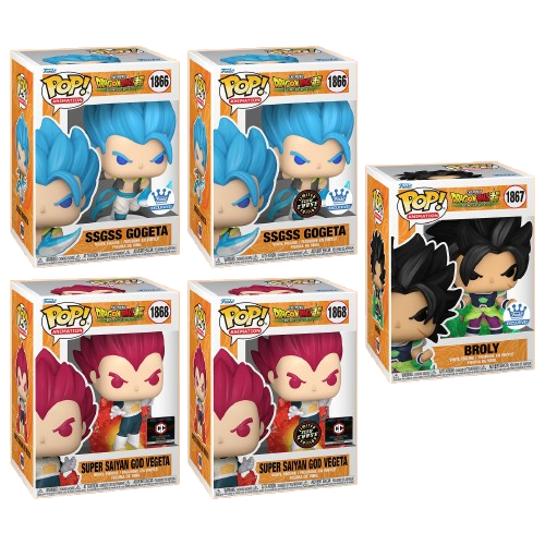 Funko Pop! Anime: Dragon Ball Super - SSGSS Gogeta / Super Saiyan God Vegeta / Broly [EXCLUSIVE]