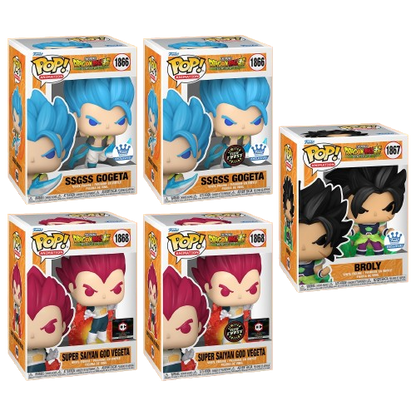 Funko Pop! Anime: Dragon Ball Super - SSGSS Gogeta / Super Saiyan God Vegeta / Broly [EXCLUSIVE]