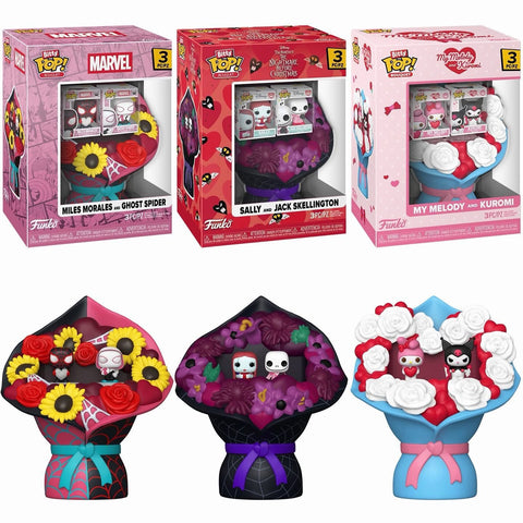 Funko Pop! Bitty Pop (Valentine Bouquet) - Miles Morales & Ghost Spider / Sally & Jack Skellington / My Melody & Kuromi *PREORDER*