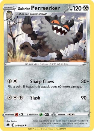 Galarian Perrserker 085  - Reverse Holofoil Crown Zenith - Rare