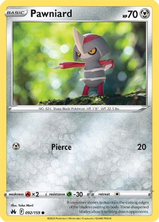 Pawniard (92) (92) 092  - Reverse Holofoil Crown Zenith - Common