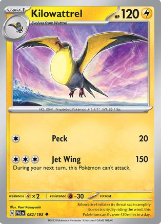 Kilowattrel 082  - Reverse Holofoil SV02 Paldea Evolved - Uncommon