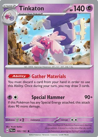 Tinkaton 105  - Reverse Holofoil SV02 Paldea Evolved - Rare