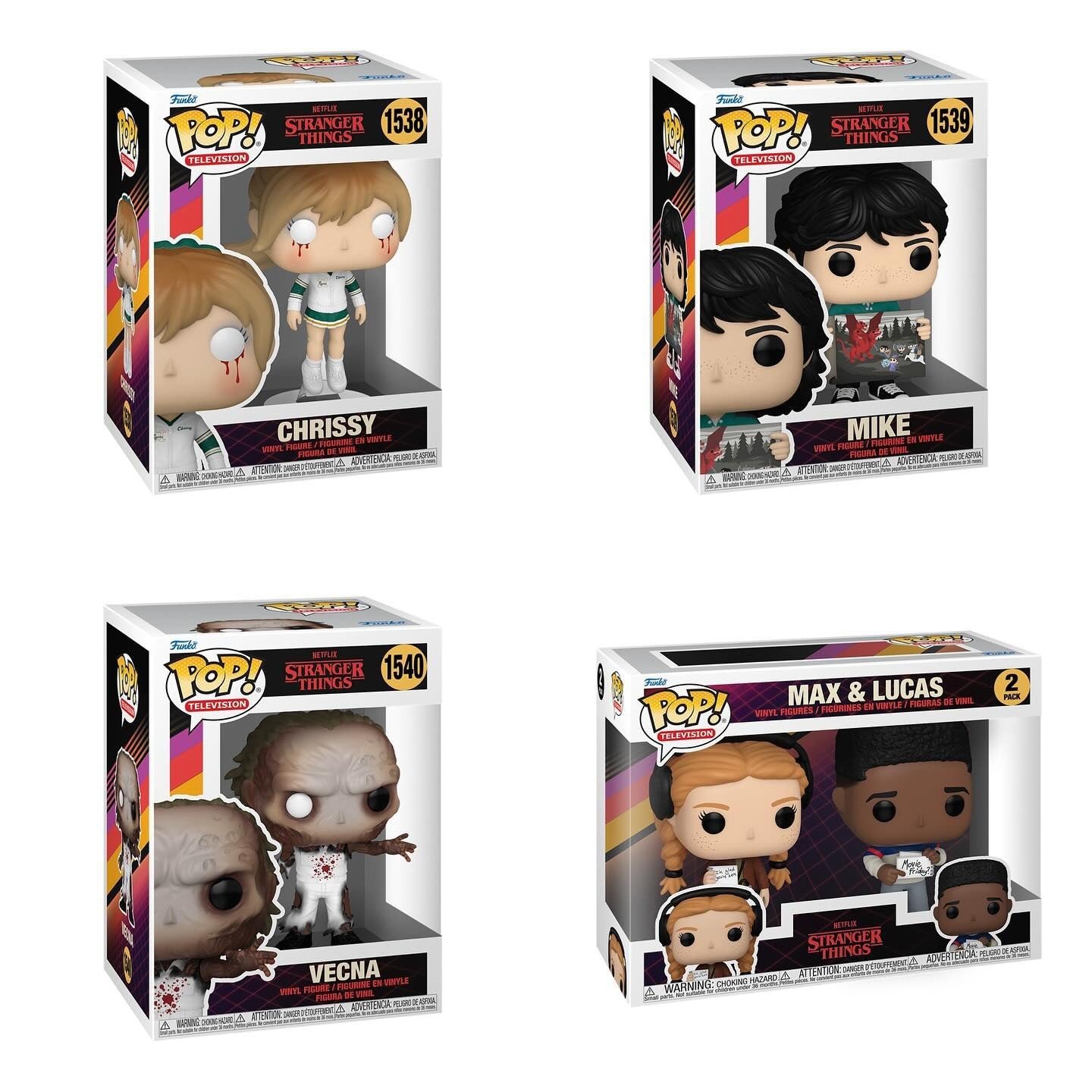 Funko Pop! Television: Stranger Things - Chrissy #1538 / Mike #1539 / Vecna #1540 / Max & Lucas 2pk *PREORDER*