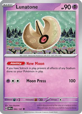 Lunatone 092  - Reverse Holofoil SV03 Obsidian Flames - Uncommon