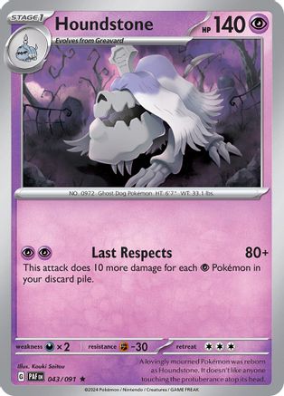 Houndstone 043/091  - Reverse Holofoil SV Paldean Fates - Rare
