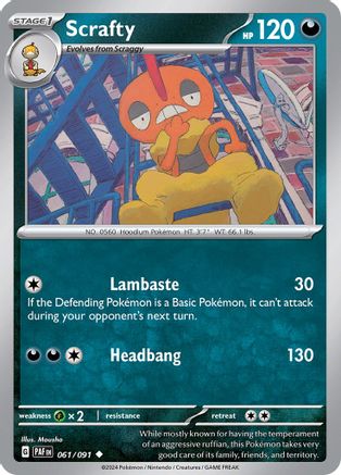 Scrafty 061  - Reverse Holofoil SV Paldean Fates - Uncommon