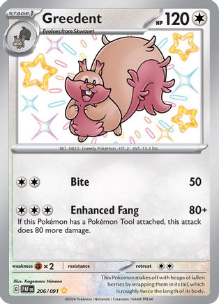Greedent 206  - Holofoil SV Paldean Fates - Shiny Rare