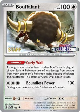Bouffalant (Prerelease) [Staff] 136  - Holofoil SV Scarlet & Violet Promo Cards - Promo