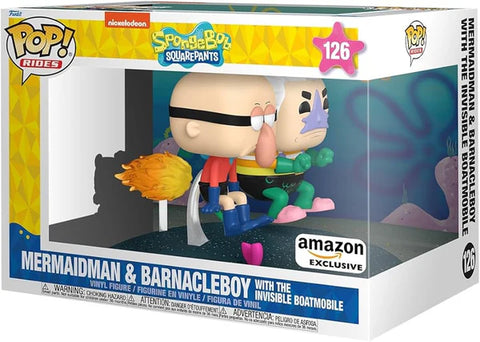 Funko Pop! Animation: Spongebob Squarepants - Mermaidman & Barnacleboy with The Invisible Boatmobile #126 [Amazon Exclusive] *PREORDER*