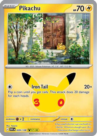 Pikachu 039/128  - Holofoil ME 30th Celebration - Pikachu Rare