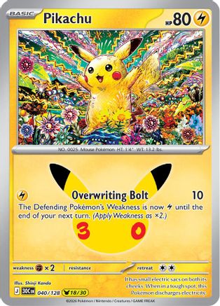 Pikachu 040/128  - Holofoil ME 30th Celebration - Pikachu Rare