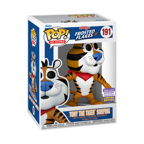 FUNKO POP! AD ICON FROSTED FLAKES TONY THE TIGER SURFING #191 [2023 SDCC SHARED EXCLUSIVE] *PREORDER*