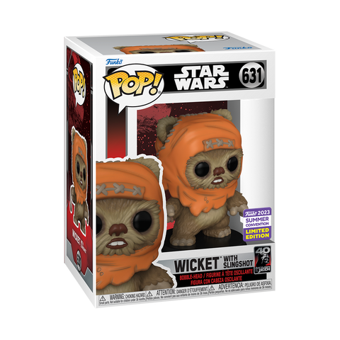 FUNKO POP! STAR WARS WICKET with SLINGSHOT #631 [2023 SDCC SHARED EXCLUSIVE]