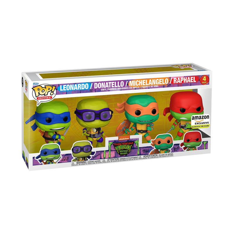Funko Pop! MOVIES TMNT NINJA TURTLES MUTANT MAYHEM 4 PACK GLOW