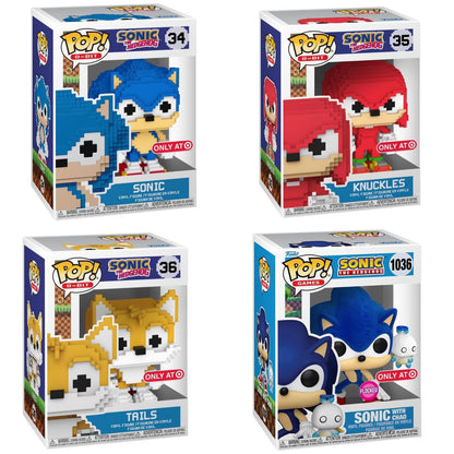 Funko Pop! Games: Sonic The Hedgehog - Sonic (8-Bit) / Knuckles (8-Bit) / Tails (8-Bit) / Sonic with Chao (Flocked) *PREORDER*