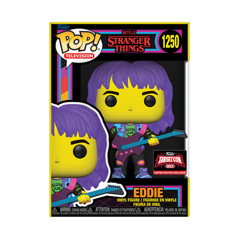 Funko Pop! Stranger Things - Eddie Hellfire Club with Guitar (Black Light) #1250 [2024 TargetCon Exclusive] *PREORDER*