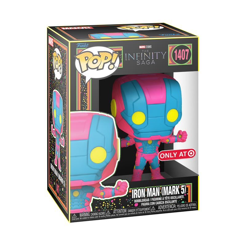 Funko Pop! Marvel: Infinity Saga (Black Light) - Iron Man (Mark 1) / Iron Man (Mark 3) / Iron Man (Mark 5) / 10" Hulkbuster [Target Exclusive] *PREORDER*