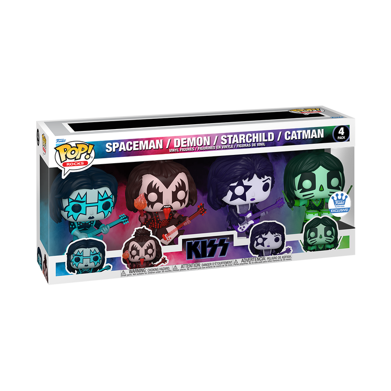 Funko Pop! Rocks: KISS (Colour Spotlight) - Spaceman / Demon / Starchild / Catman 4pk [Funko Shop Exclusive]