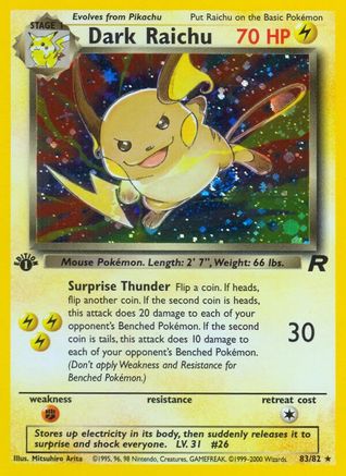 Dark Raichu 083  - 1st Edition Holofoil Team Rocket - Secret Rare