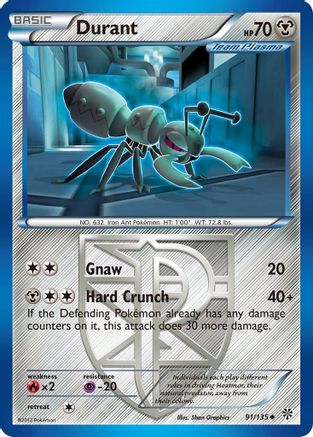 Durant (Team Plasma) (91) (Team Plasma)  091/135  - Reverse Holofoil Plasma Storm - Uncommon