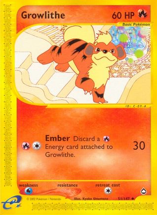 Growlithe (51)  - Reverse Holofoil Aquapolis - Uncommon