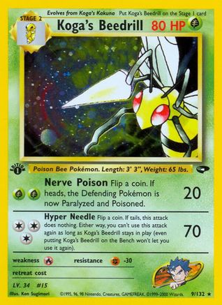 Koga's Beedrill 009  - 1st Edition Holofoil Gym Challenge - Holo Rare
