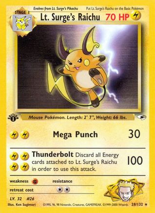 Lt. Surge's Raichu 028  - 1st Edition Gym Heroes - Rare