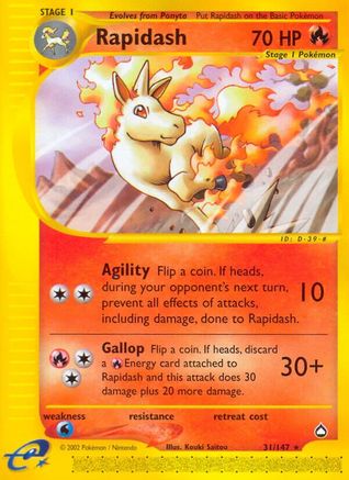 Rapidash  - Reverse Holofoil Aquapolis - Rare