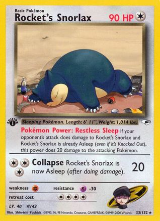 Rocket's Snorlax 033  - 1st Edition Gym Heroes - Rare