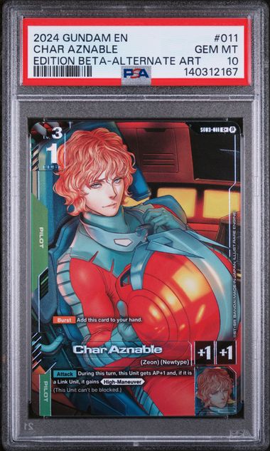 Gundam TCG: 2024 GUNDAM EDITION BETA #011 CHAR AZNABLE EDITION BETA-ALTERNATE ART PSA 10