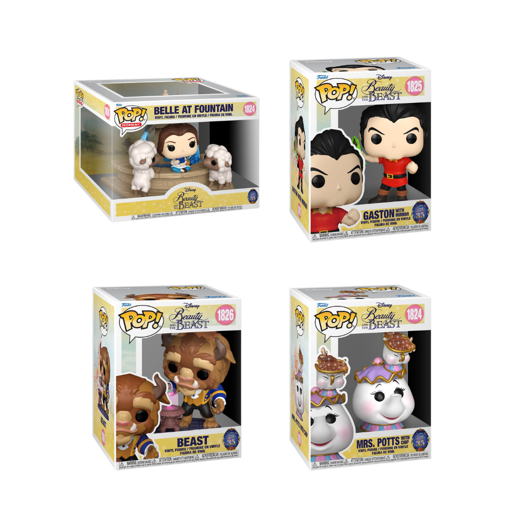 Funko Pop! Disney: Beauty And The Beast (35th Anniversary) - Belle At Fountain / Gaston / Beast / Mrs. Potts with Chip *PREORDER*