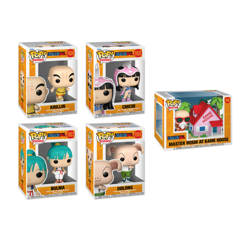 Funko Pop! Anime: Dragon Ball - Krillin (Kid) / Bulma (Teen) / ChiChi (Kid) / Oolong / Master Roshi At Kame House *PREORDER*