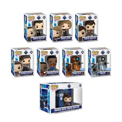 Funko Pop! Television: Doctor Who - Ninth Doctor / River Song / Tenth Doctor / Eleventh Doctor / Fifteenth Doctor / Dalek / Tardis with Tenth Doctor *PREORDER*