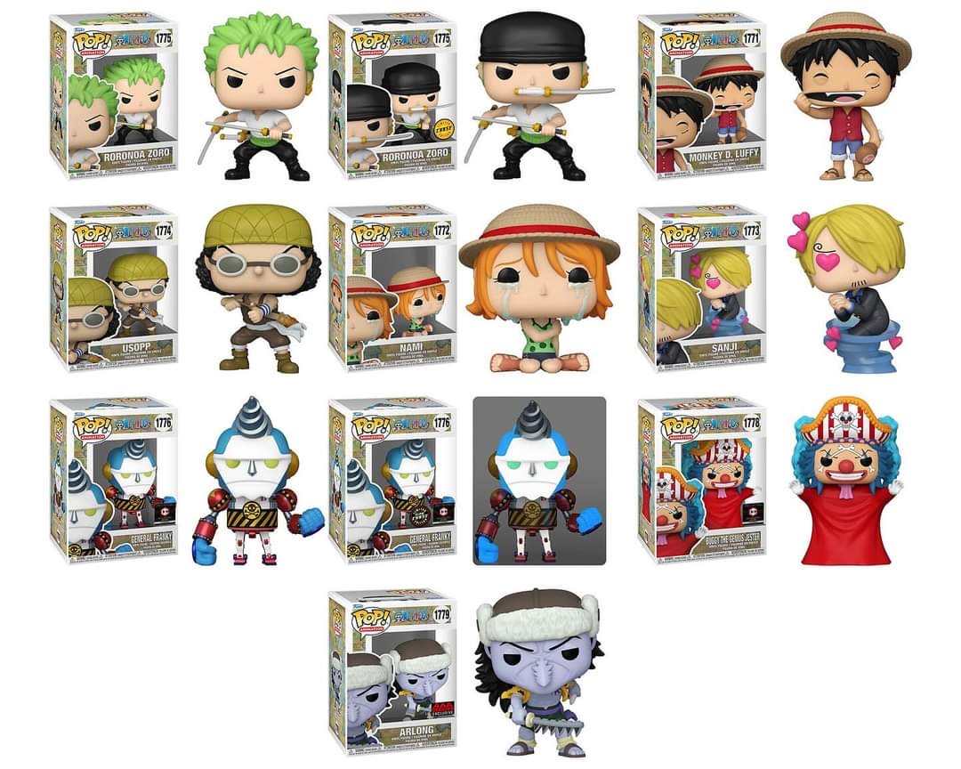 Funko Pop! Anime: One Piece - Monkey D. Luffy #1771 / Nami #1772 / Sanji #1773 / Usopp #1774 / Roronoa Zoro #1775 / General Franky #1776 / Buggy the Genius Jester #1778 / Arlong #1779