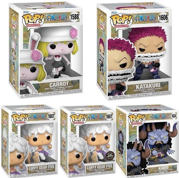 Funko Pop! Anime: One Piece - Carrot #1588 / Karakuri #1606 / Luffy Gear Five 5 #1607 / Kaido Super #1624