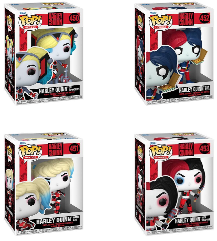 Funko Pop! DC: Harley Quinn - On Apokolips #450 / with Bat #451 / with Pizza #452 / with Weapons #453