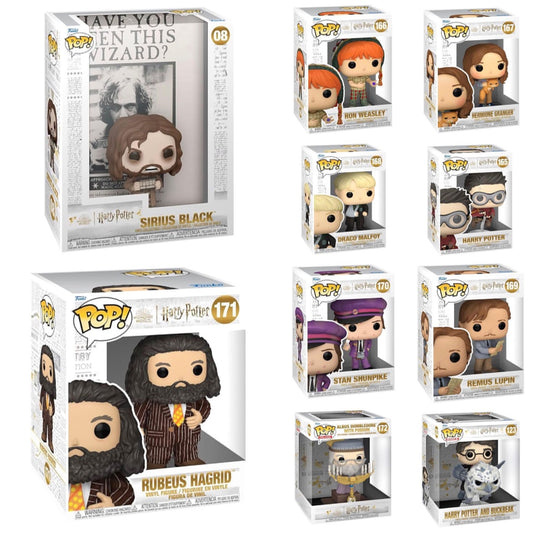 Funko Pop! Movies: Harry Potter - Ron Weasley #166 / Draco Malfoy #168 / Remus Lupin #169 / Hermione Granger #167 / Rubeus Hagrid #171 / Harry Potter And Buckbeak #123 / Sirius Black #08 / Harry Potter #165 / Albus Dumbledore with Podium #172