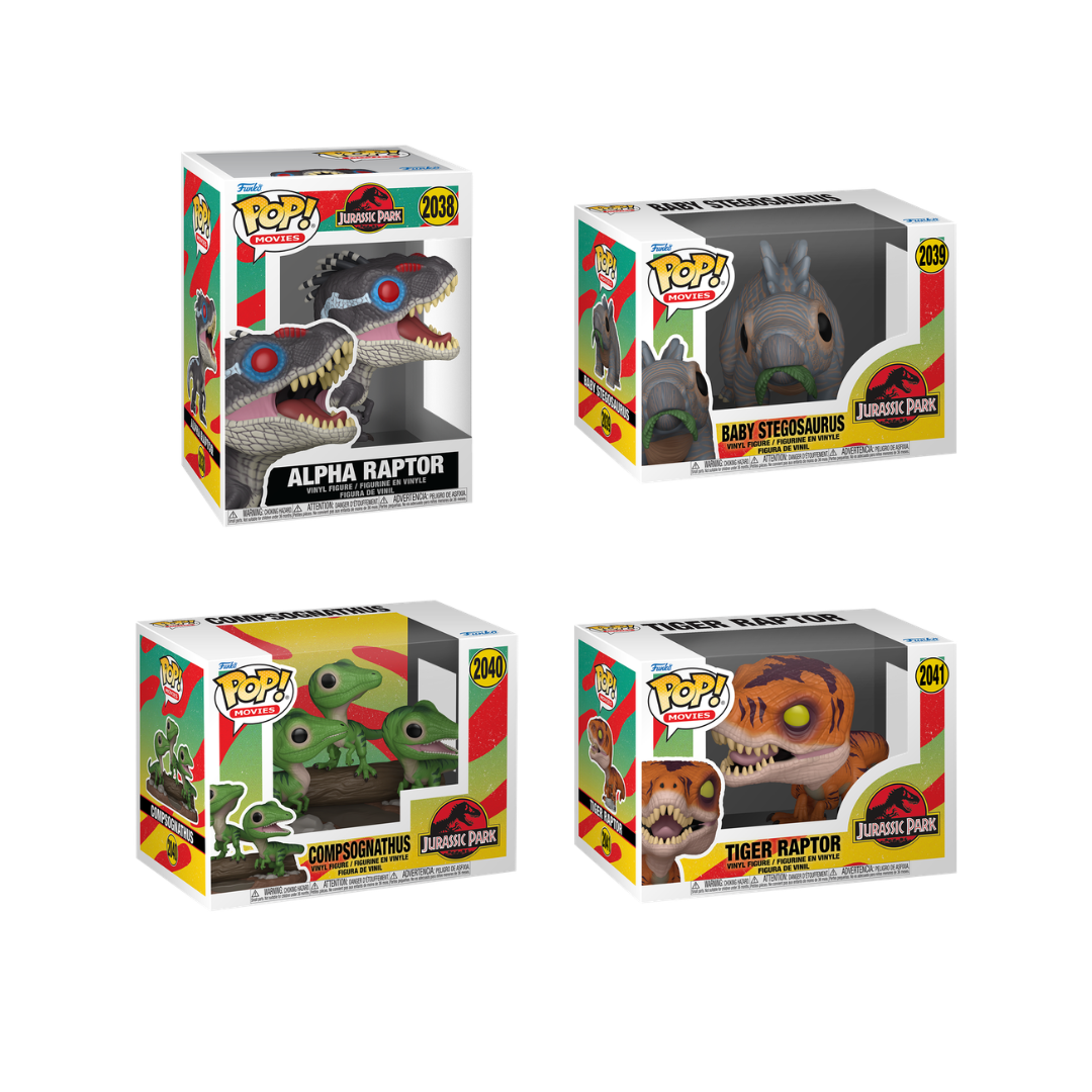 Funko Pop! Movies: Jurassic Park - Alpha Raptor / Baby Stegosaurus / Premium! Compsognathus / Tiger Raptor *PREORDER*