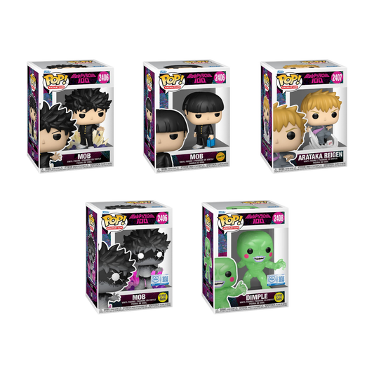 Funko Pop! Anime: Mob Psycho 100 - Mob / Arataka Reigen / Mob [GITD] / Dimple [GITD] *PREORDER*