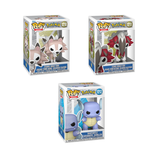 Funko Pop! Games: Pokemon - Lycanroc (Midday) / Lycanroc (Midnight) / Wartortle *PREORDER*