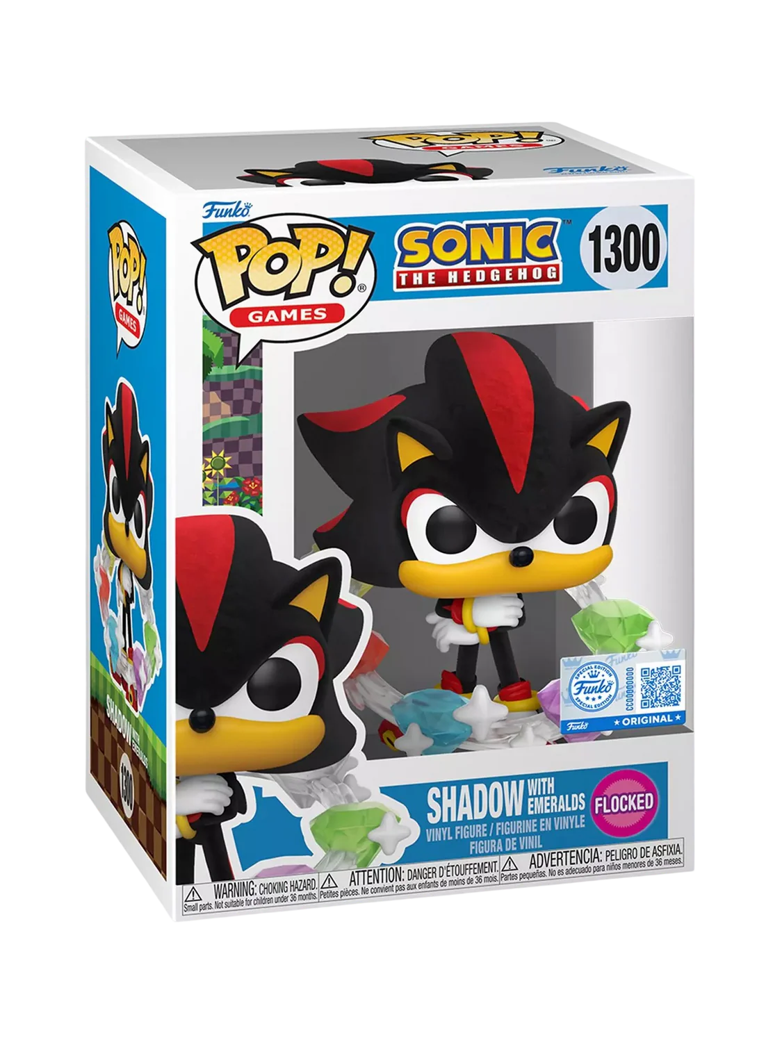 Funko Pop! Games: Sonic The Hedgehog - Shadow with Emeralds (Flocked) #1300 [Funko Special Edition] *PREORDER*