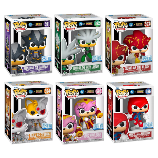 Funko Pop! DC x Sonic The Hedgehog - Shadow as Batman / Silver as The Green Lantern / Sonic as The Flash / Tails as Cyborg / Amy as Wonder Woman / Knuckles as Superman *PREORDER*