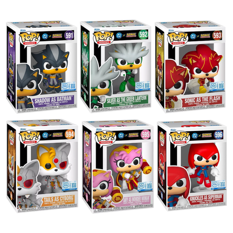 Funko Pop! DC x Sonic The Hedgehog - Shadow as Batman / Silver as The Green Lantern / Sonic as The Flash / Tails as Cyborg / Amy as Wonder Woman / Knuckles as Superman *PREORDER*