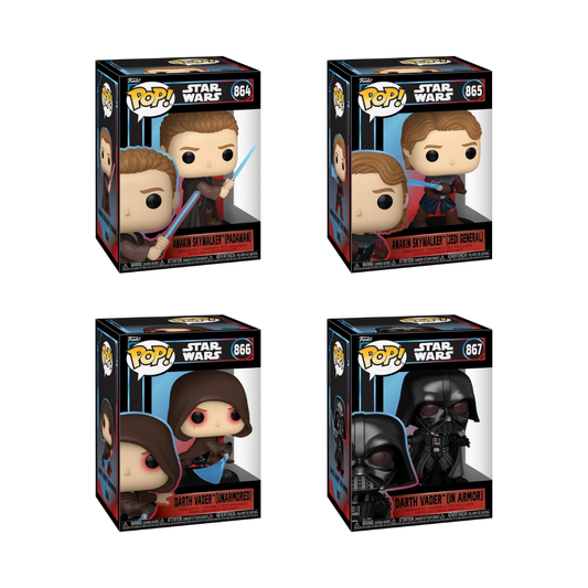 Funko Pop! Star Wars - Anakin (Padawan) / Anakin (Jedi General) / Darth Vader (Unarmored) / Darth Vader (In Armor) *PREORDER*